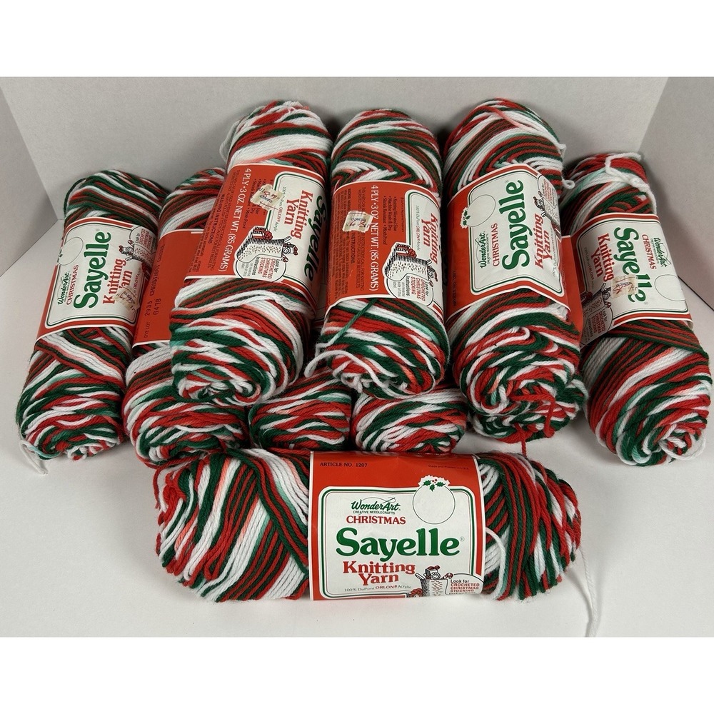 VTG Sayelle Lot Of 10 Skien's Acrylic Yarn 3ozs Each Christmas RED WHITE GREEN